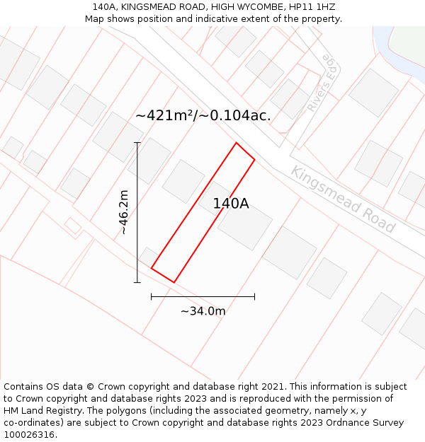 140A, KINGSMEAD ROAD, HIGH WYCOMBE, HP11 1HZ: Plot and title map