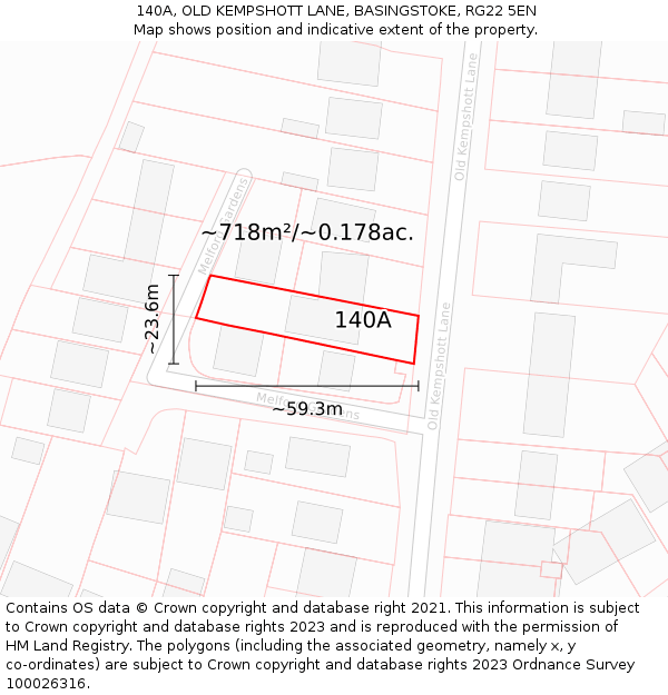 140A, OLD KEMPSHOTT LANE, BASINGSTOKE, RG22 5EN: Plot and title map