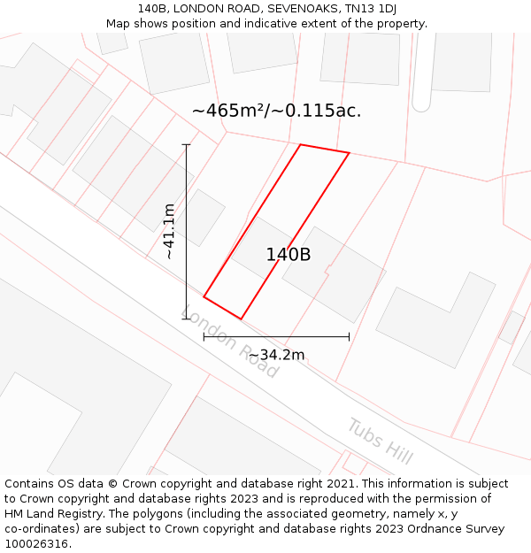 140B, LONDON ROAD, SEVENOAKS, TN13 1DJ: Plot and title map