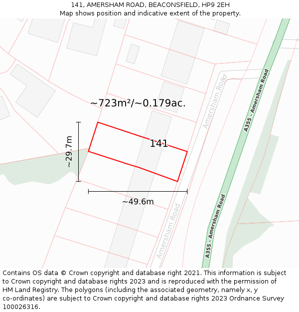 141, AMERSHAM ROAD, BEACONSFIELD, HP9 2EH: Plot and title map