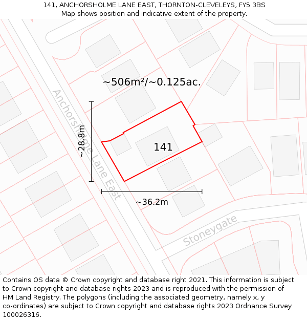 141, ANCHORSHOLME LANE EAST, THORNTON-CLEVELEYS, FY5 3BS: Plot and title map