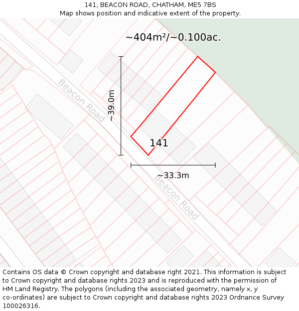 141, BEACON ROAD, CHATHAM, ME5 7BS: Plot and title map