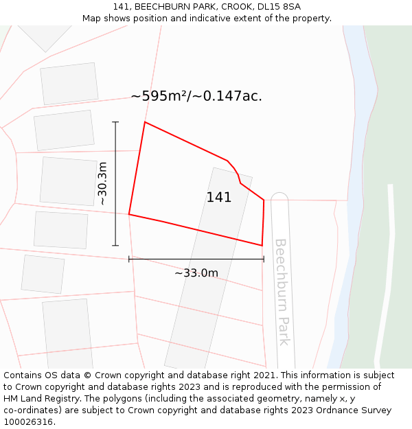 141, BEECHBURN PARK, CROOK, DL15 8SA: Plot and title map