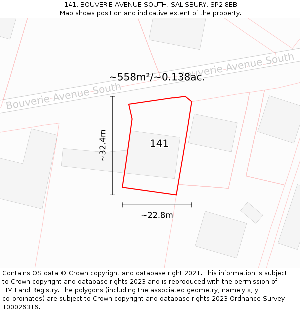 141, BOUVERIE AVENUE SOUTH, SALISBURY, SP2 8EB: Plot and title map