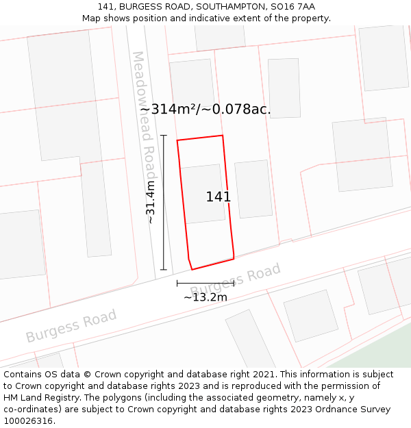 141, BURGESS ROAD, SOUTHAMPTON, SO16 7AA: Plot and title map