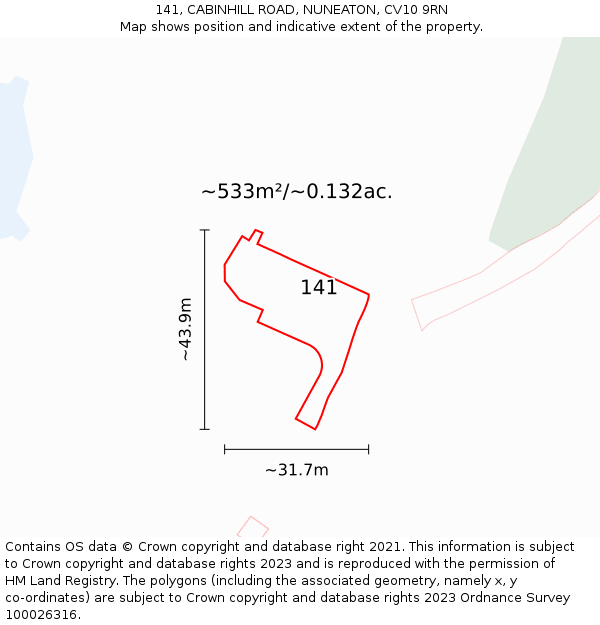 141, CABINHILL ROAD, NUNEATON, CV10 9RN: Plot and title map