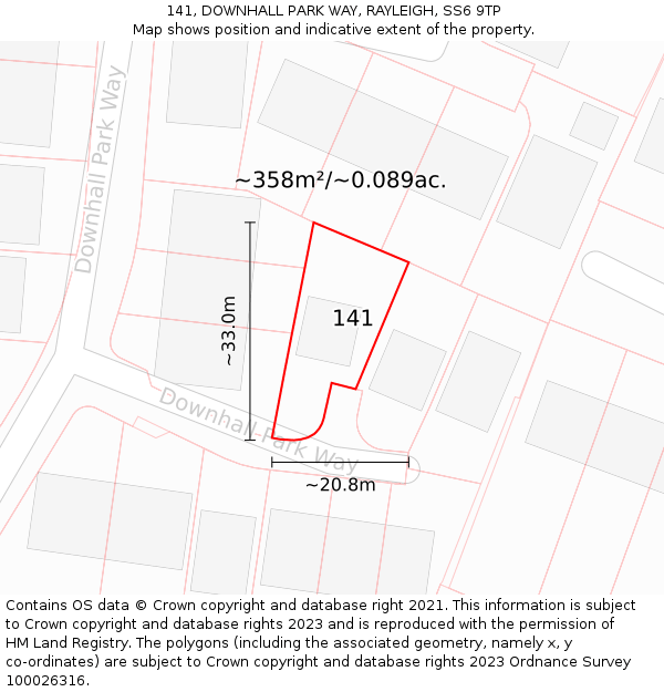 141, DOWNHALL PARK WAY, RAYLEIGH, SS6 9TP: Plot and title map