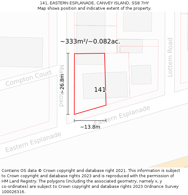 141, EASTERN ESPLANADE, CANVEY ISLAND, SS8 7HY: Plot and title map