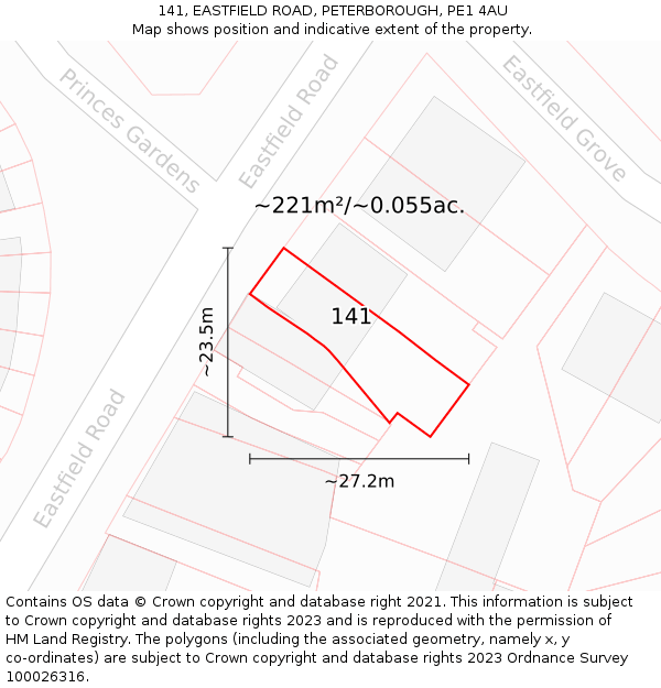 141, EASTFIELD ROAD, PETERBOROUGH, PE1 4AU: Plot and title map