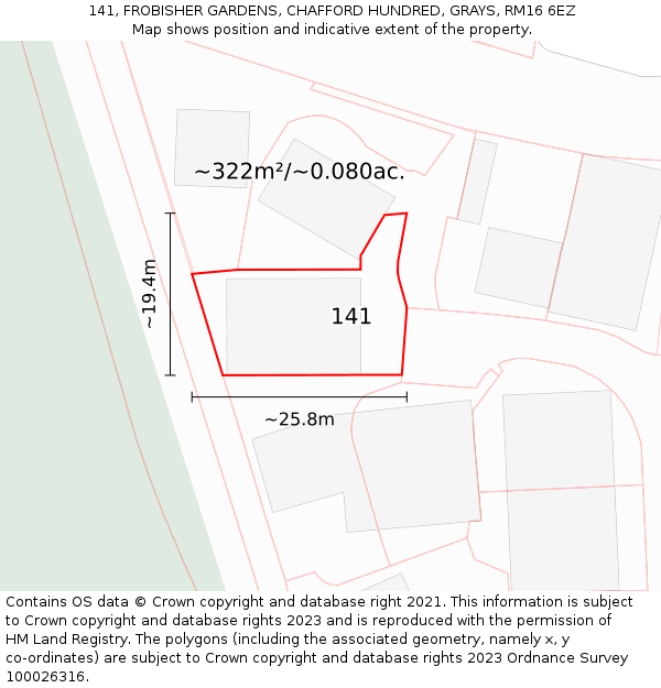 141, FROBISHER GARDENS, CHAFFORD HUNDRED, GRAYS, RM16 6EZ: Plot and title map