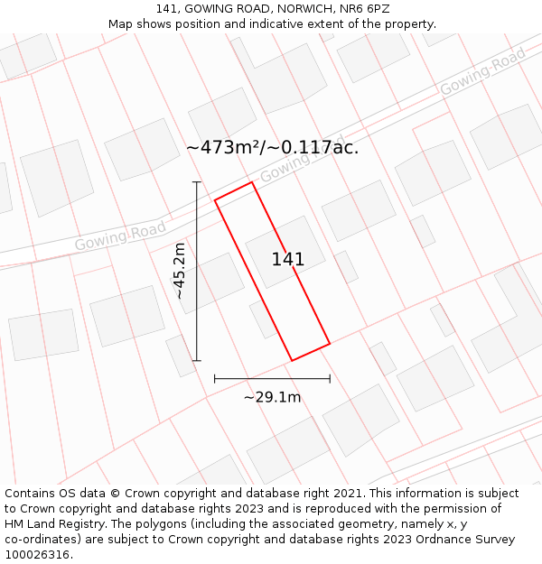 141, GOWING ROAD, NORWICH, NR6 6PZ: Plot and title map