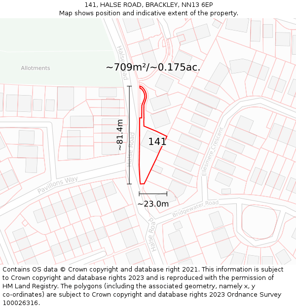 141, HALSE ROAD, BRACKLEY, NN13 6EP: Plot and title map