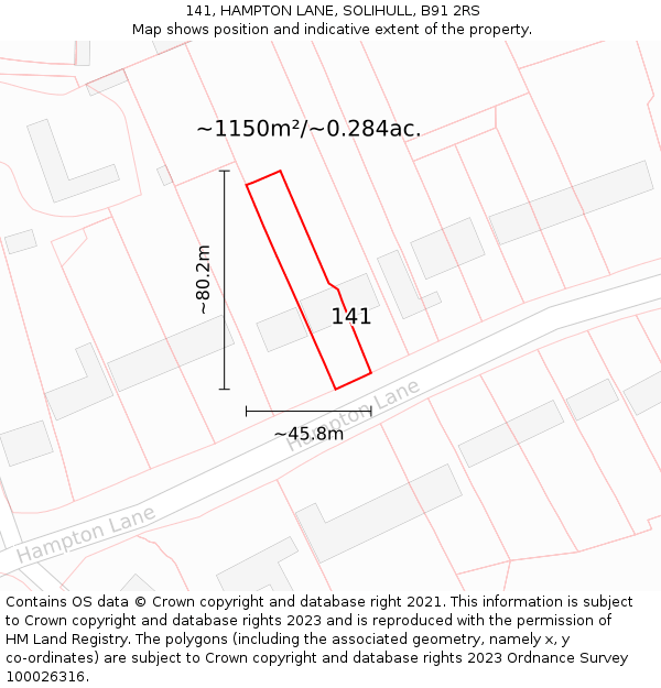 141, HAMPTON LANE, SOLIHULL, B91 2RS: Plot and title map