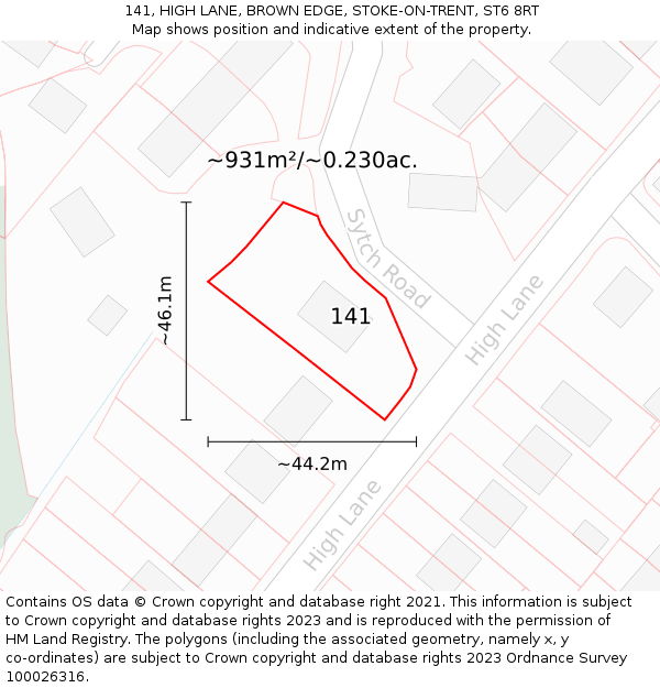 141, HIGH LANE, BROWN EDGE, STOKE-ON-TRENT, ST6 8RT: Plot and title map