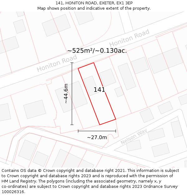 141, HONITON ROAD, EXETER, EX1 3EP: Plot and title map