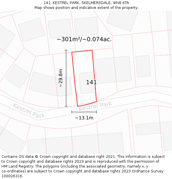 141, KESTREL PARK, SKELMERSDALE, WN8 6TA: Plot and title map