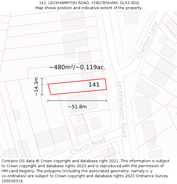 141, LECKHAMPTON ROAD, CHELTENHAM, GL53 0DQ: Plot and title map