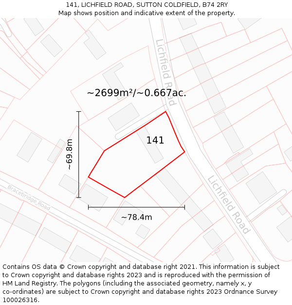 141, LICHFIELD ROAD, SUTTON COLDFIELD, B74 2RY: Plot and title map