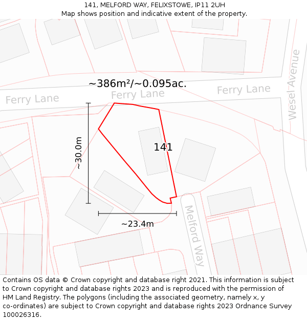141, MELFORD WAY, FELIXSTOWE, IP11 2UH: Plot and title map