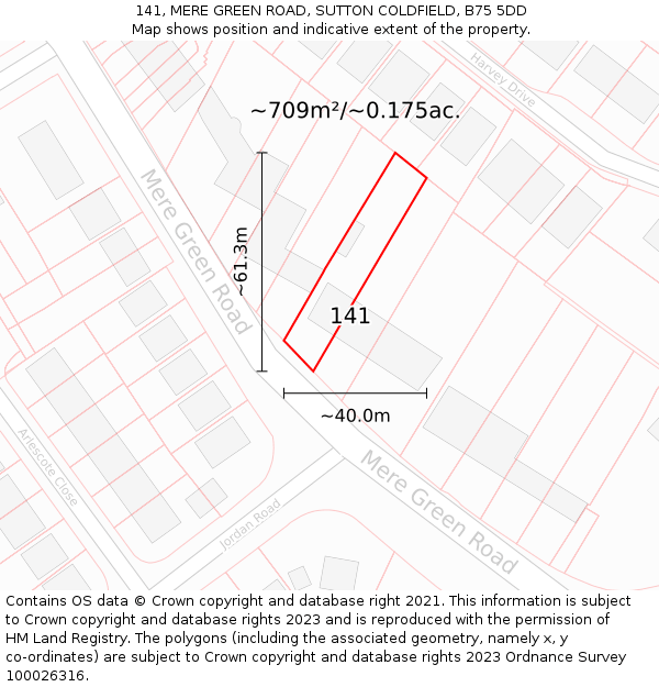 141, MERE GREEN ROAD, SUTTON COLDFIELD, B75 5DD: Plot and title map