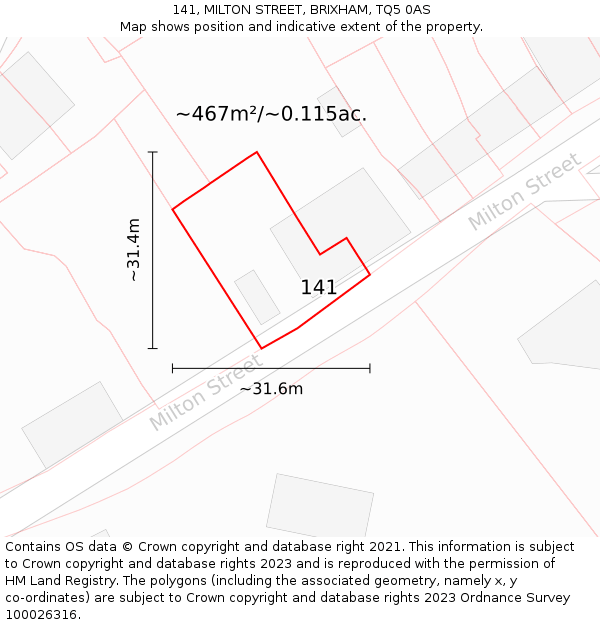141, MILTON STREET, BRIXHAM, TQ5 0AS: Plot and title map