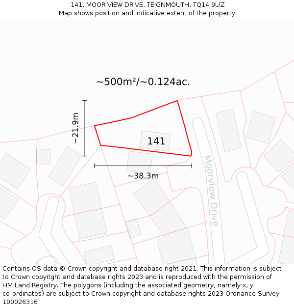 141, MOOR VIEW DRIVE, TEIGNMOUTH, TQ14 9UZ: Plot and title map