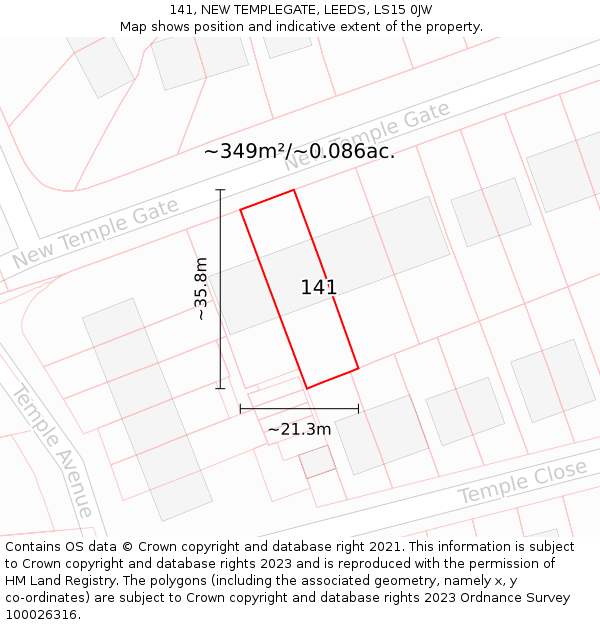 141, NEW TEMPLEGATE, LEEDS, LS15 0JW: Plot and title map