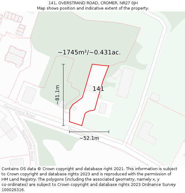 141, OVERSTRAND ROAD, CROMER, NR27 0JH: Plot and title map