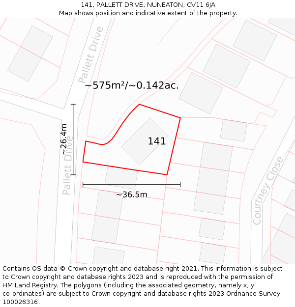 141, PALLETT DRIVE, NUNEATON, CV11 6JA: Plot and title map