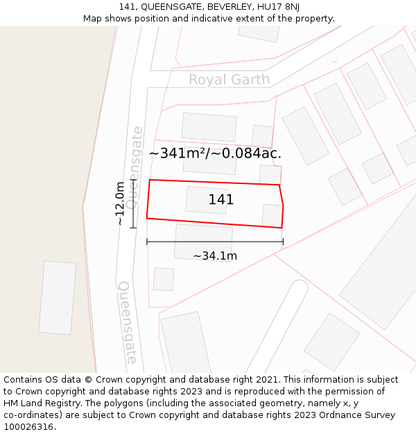141, QUEENSGATE, BEVERLEY, HU17 8NJ: Plot and title map