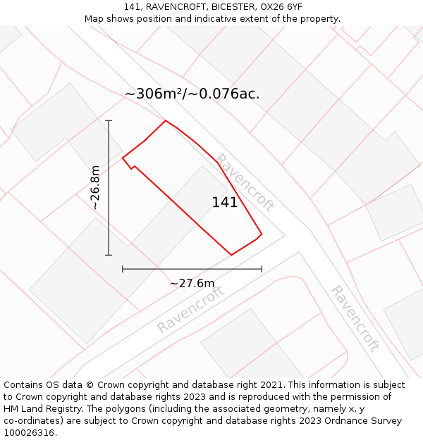 141, RAVENCROFT, BICESTER, OX26 6YF: Plot and title map