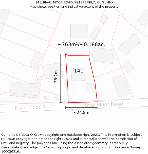 141, RIVAL MOOR ROAD, PETERSFIELD, GU31 4HX: Plot and title map