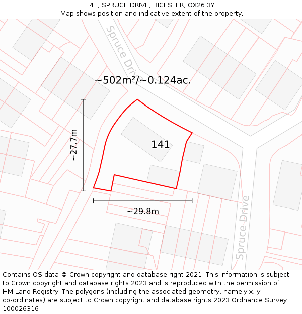 141, SPRUCE DRIVE, BICESTER, OX26 3YF: Plot and title map