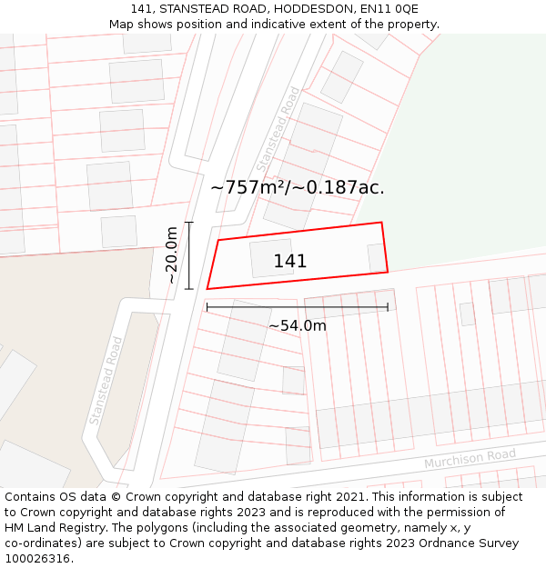 141, STANSTEAD ROAD, HODDESDON, EN11 0QE: Plot and title map