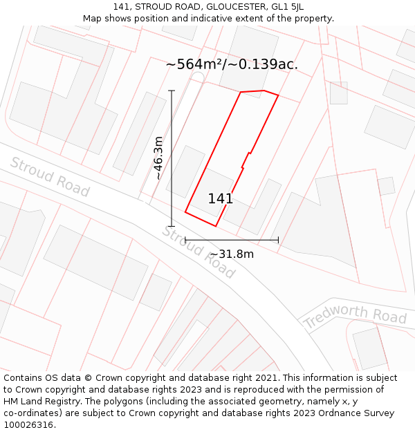 141, STROUD ROAD, GLOUCESTER, GL1 5JL: Plot and title map