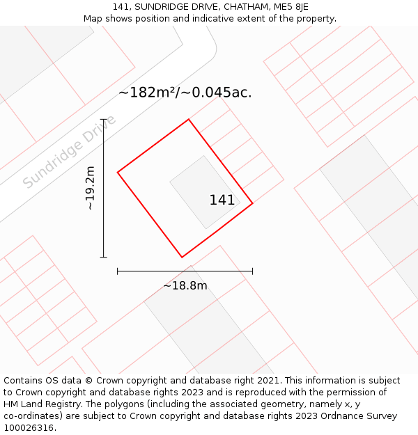 141, SUNDRIDGE DRIVE, CHATHAM, ME5 8JE: Plot and title map