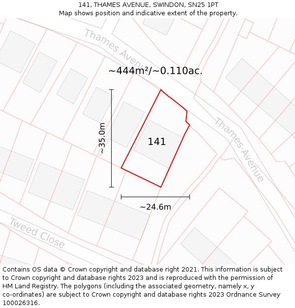 141, THAMES AVENUE, SWINDON, SN25 1PT: Plot and title map