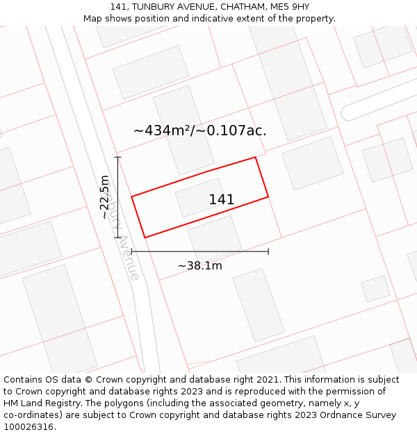 141, TUNBURY AVENUE, CHATHAM, ME5 9HY: Plot and title map