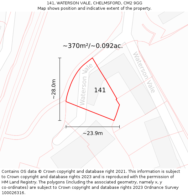 141, WATERSON VALE, CHELMSFORD, CM2 9GG: Plot and title map