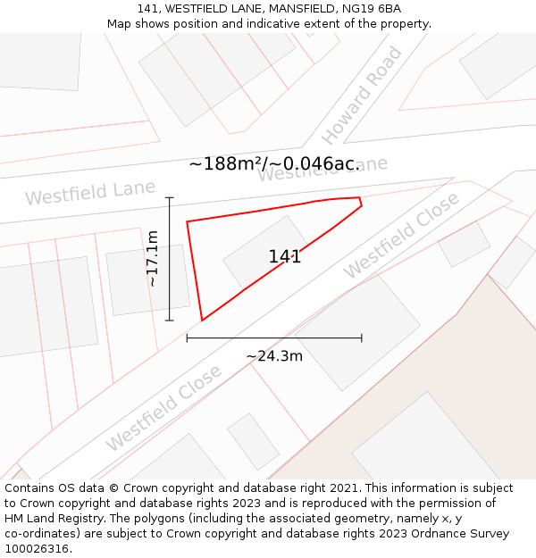 141, WESTFIELD LANE, MANSFIELD, NG19 6BA: Plot and title map