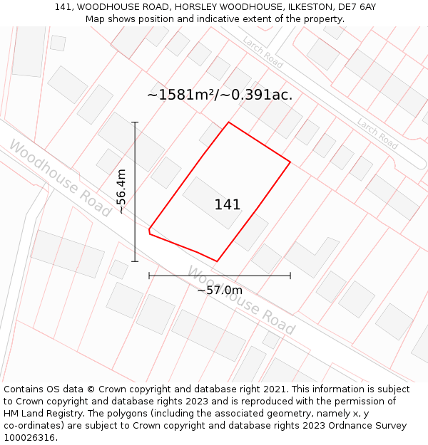 141, WOODHOUSE ROAD, HORSLEY WOODHOUSE, ILKESTON, DE7 6AY: Plot and title map