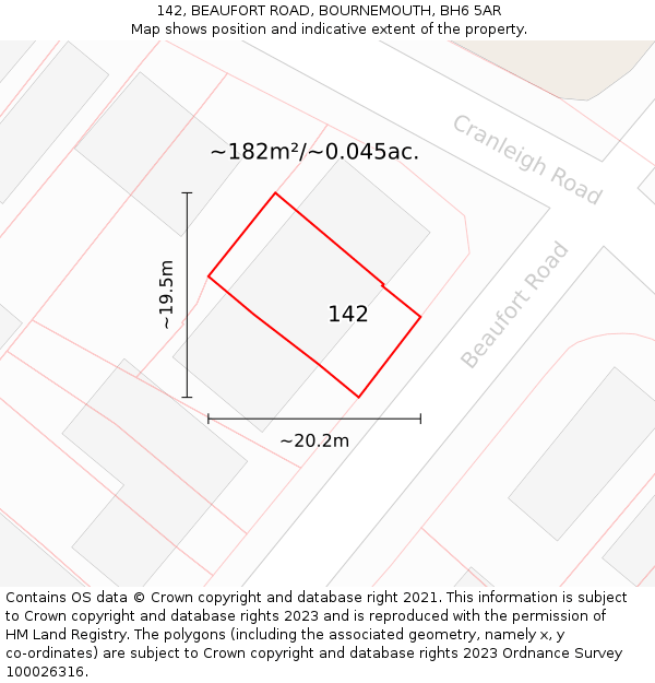142, BEAUFORT ROAD, BOURNEMOUTH, BH6 5AR: Plot and title map