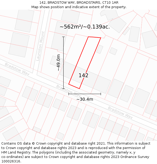 142, BRADSTOW WAY, BROADSTAIRS, CT10 1AR: Plot and title map