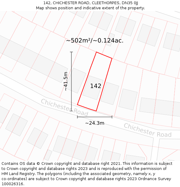 142, CHICHESTER ROAD, CLEETHORPES, DN35 0JJ: Plot and title map