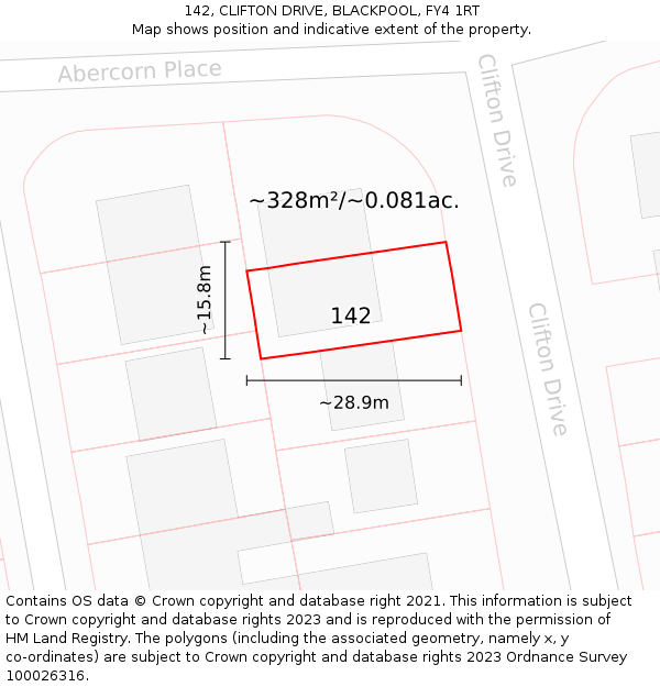 142, CLIFTON DRIVE, BLACKPOOL, FY4 1RT: Plot and title map