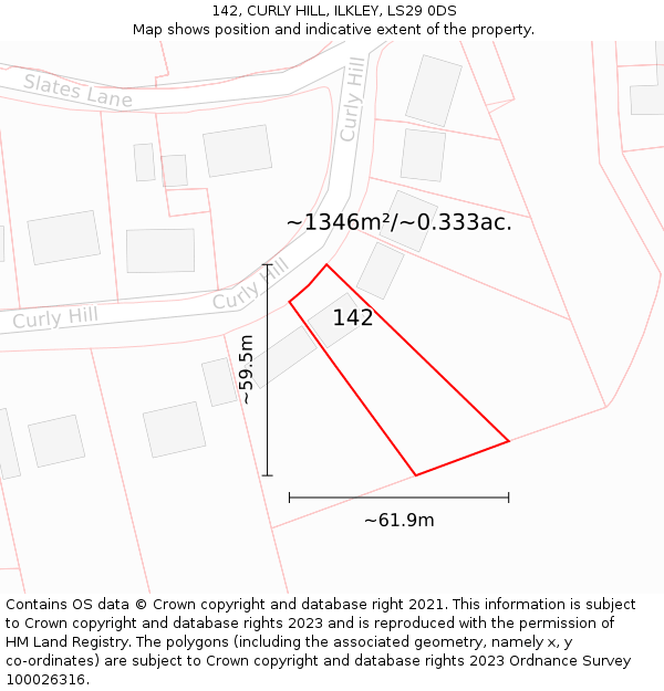 142, CURLY HILL, ILKLEY, LS29 0DS: Plot and title map