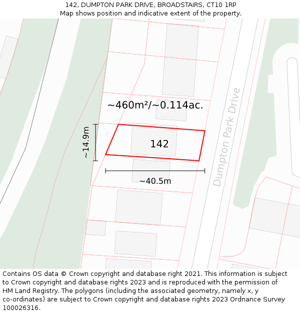 142, DUMPTON PARK DRIVE, BROADSTAIRS, CT10 1RP: Plot and title map