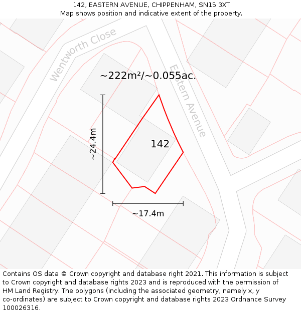 142, EASTERN AVENUE, CHIPPENHAM, SN15 3XT: Plot and title map