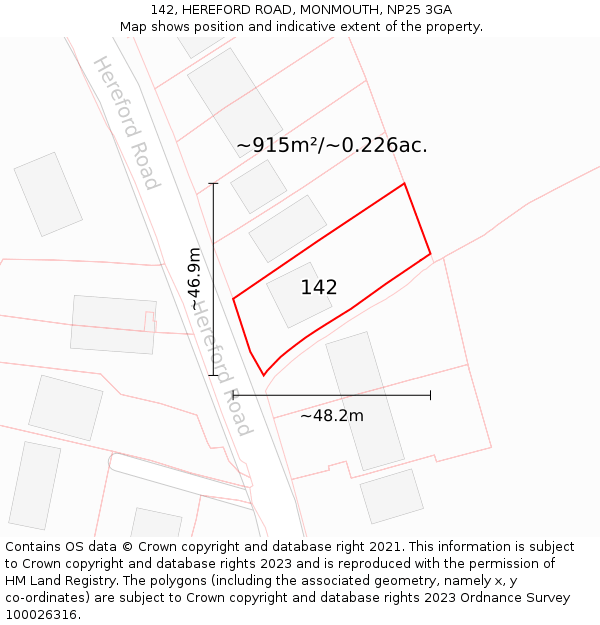 142, HEREFORD ROAD, MONMOUTH, NP25 3GA: Plot and title map