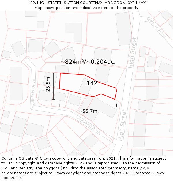 142, HIGH STREET, SUTTON COURTENAY, ABINGDON, OX14 4AX: Plot and title map